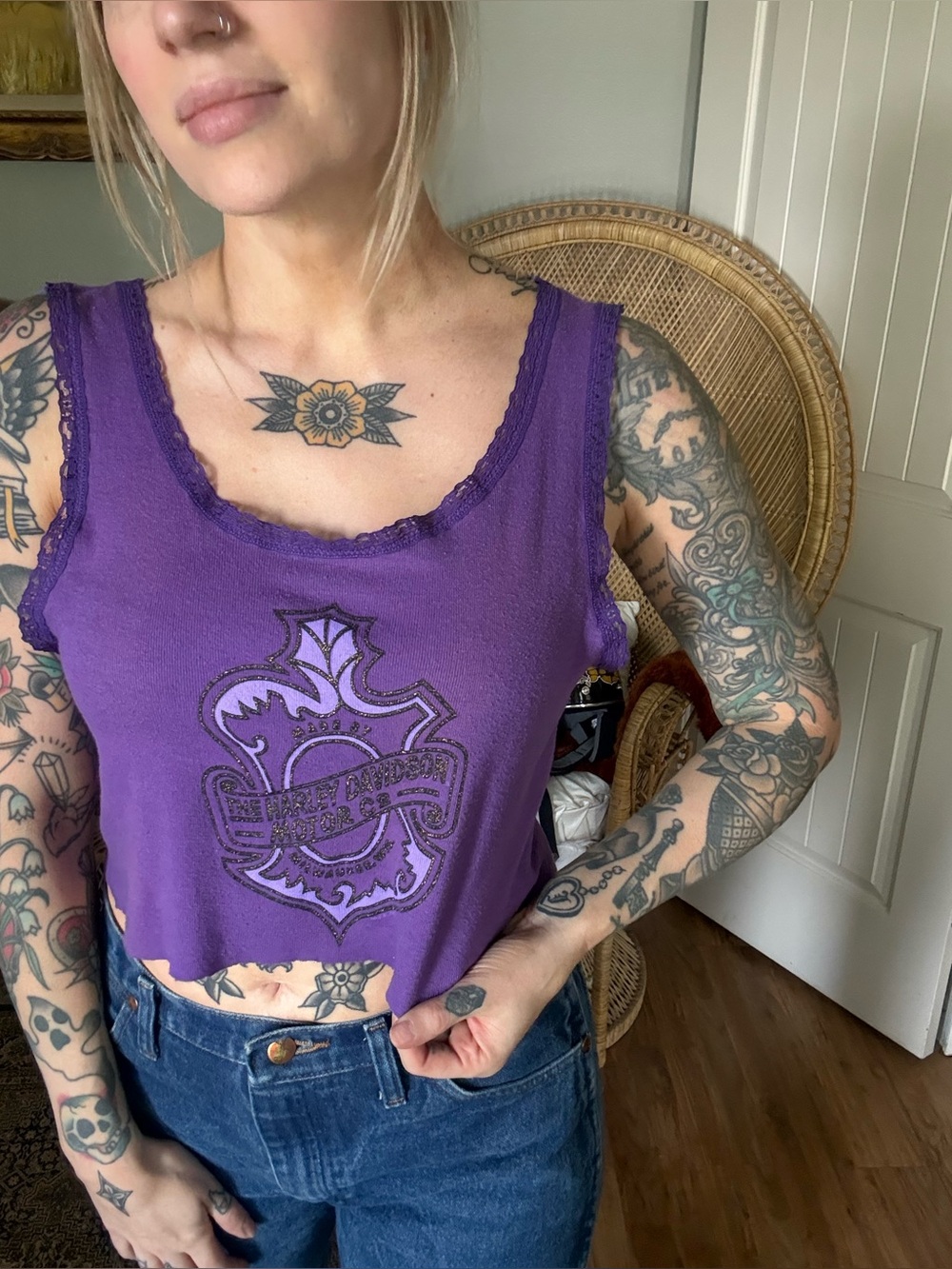 Harley-Davidson Purple Lace-Trim Tank Top